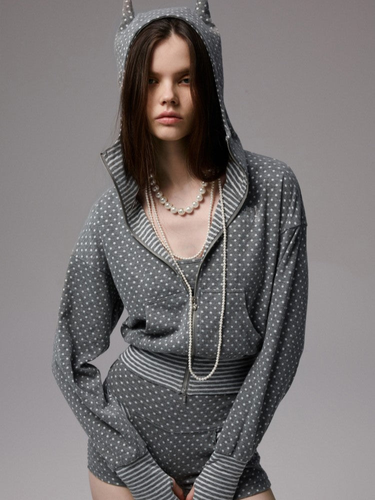 Polka Dot Devil Horn Hooded Jacket JIN0037