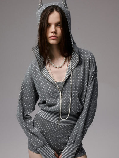 Polka Dot Devil Horn Hooded Jacket JIN0037