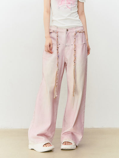 Washed Distressed Pink Jeans VIA0331