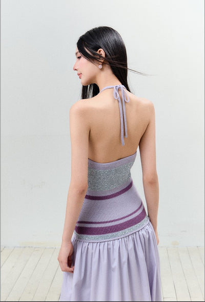 Bright Silk Halter Neck Backless Dress AGM0152
