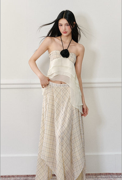 Rose Halter Strap Top/Plaid Skirt AGM0172