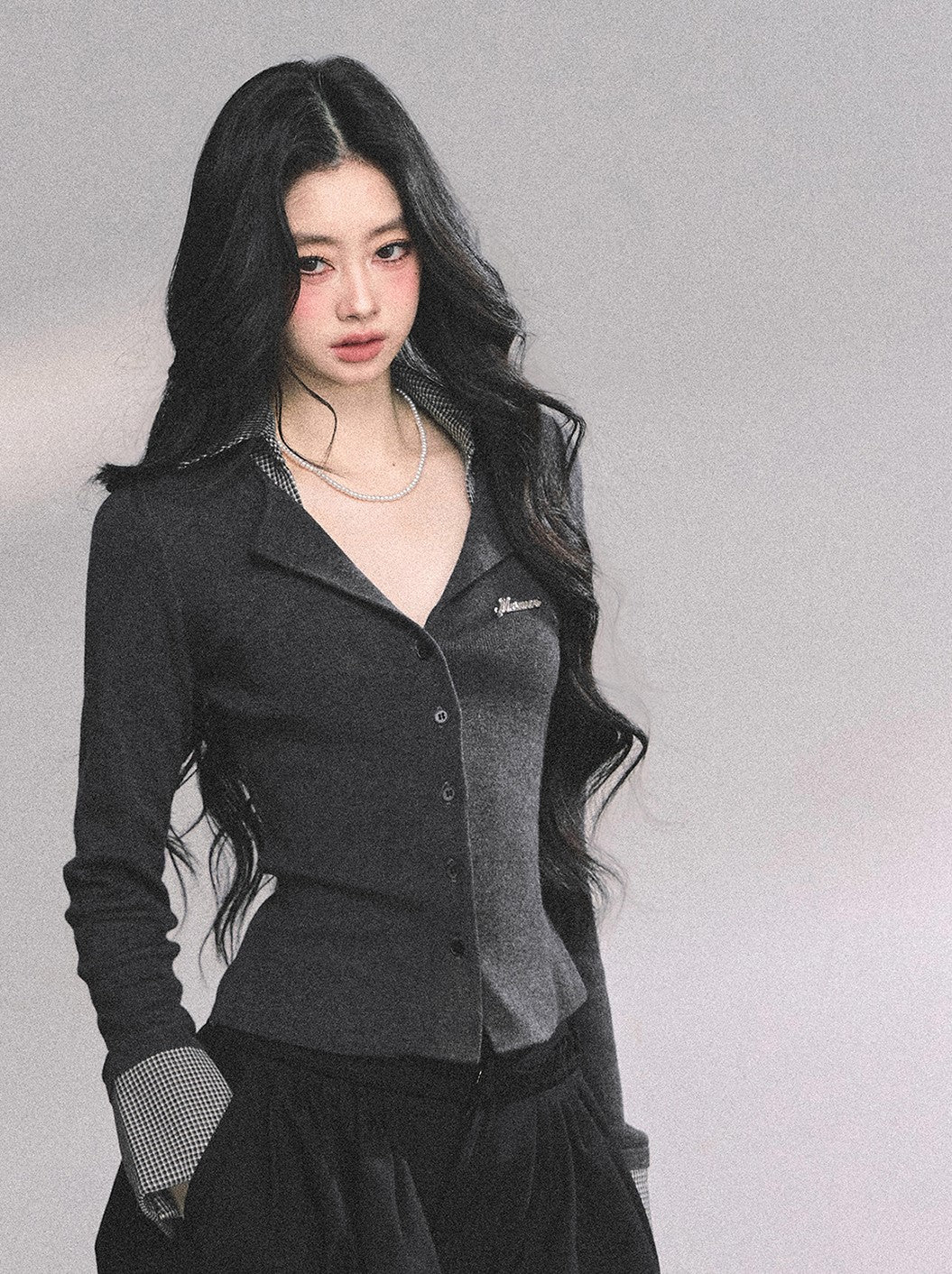 Fake Two-Piece Plaid Long-Sleeved Sweater DIA0634