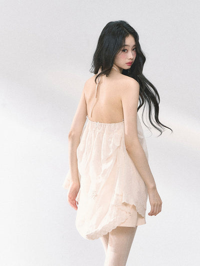 French Lace Floral Halter Neck Dress DIA0457