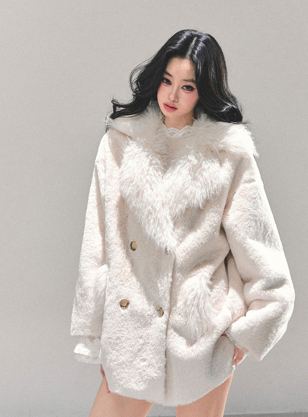 Off-white Fur Trim Coat DIA0675