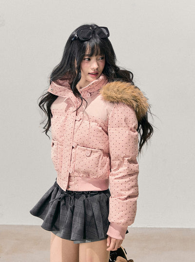 Polka Dot Hooded Warm Cotton Jacket DIA0712