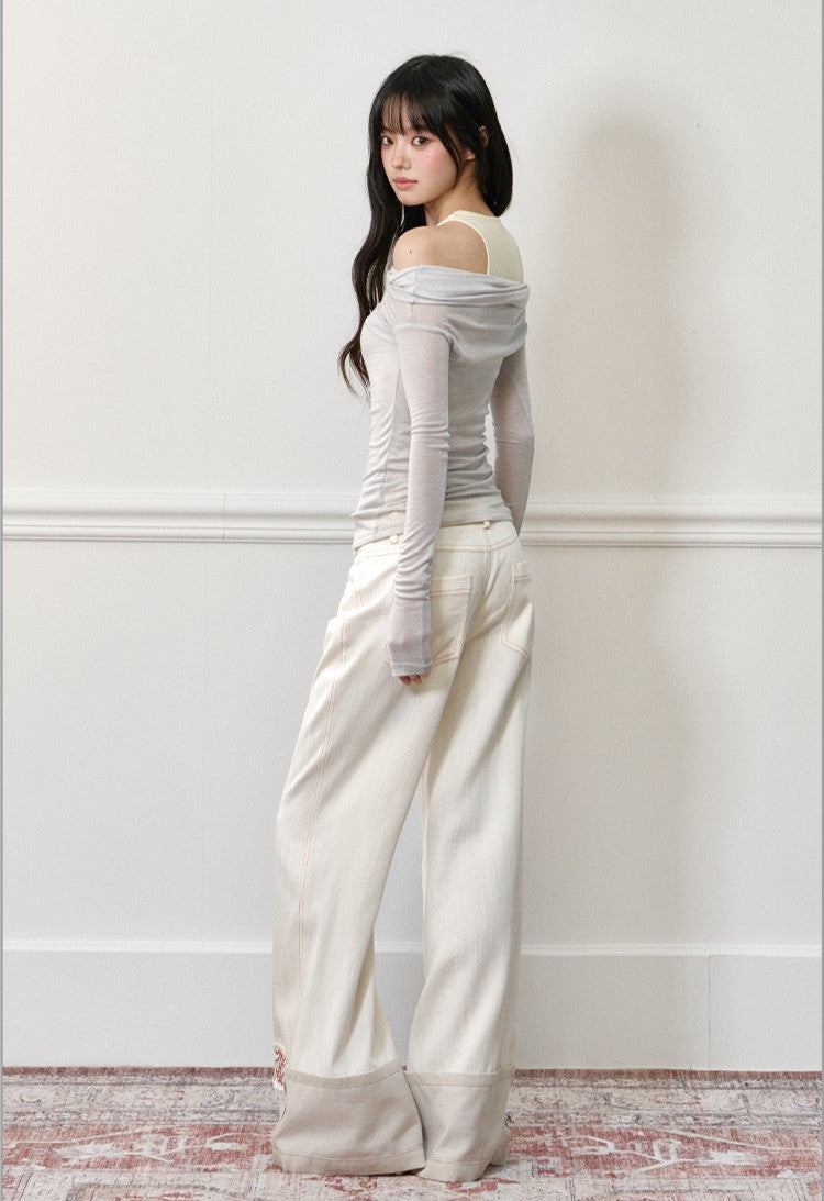 Fake Two-piece Off-shoulder T-shirt AGM0179