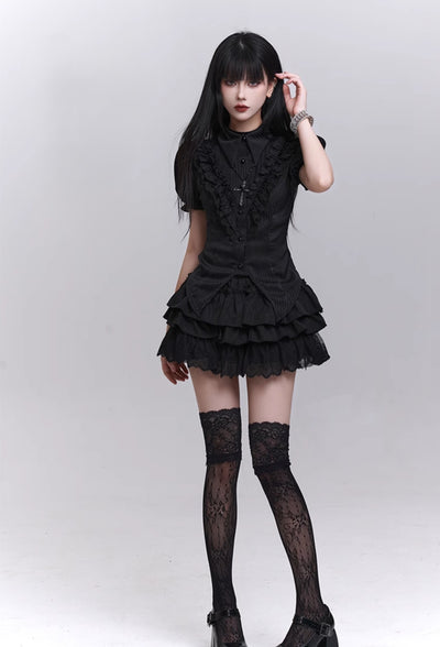Black Puffy Cake Short Skirt LAD0199