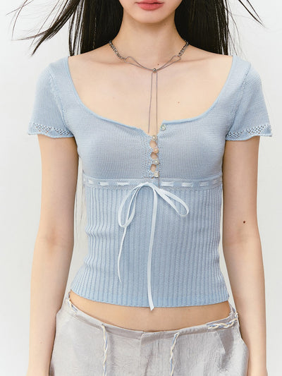 Bow Square Collar T-shirt VIA0305