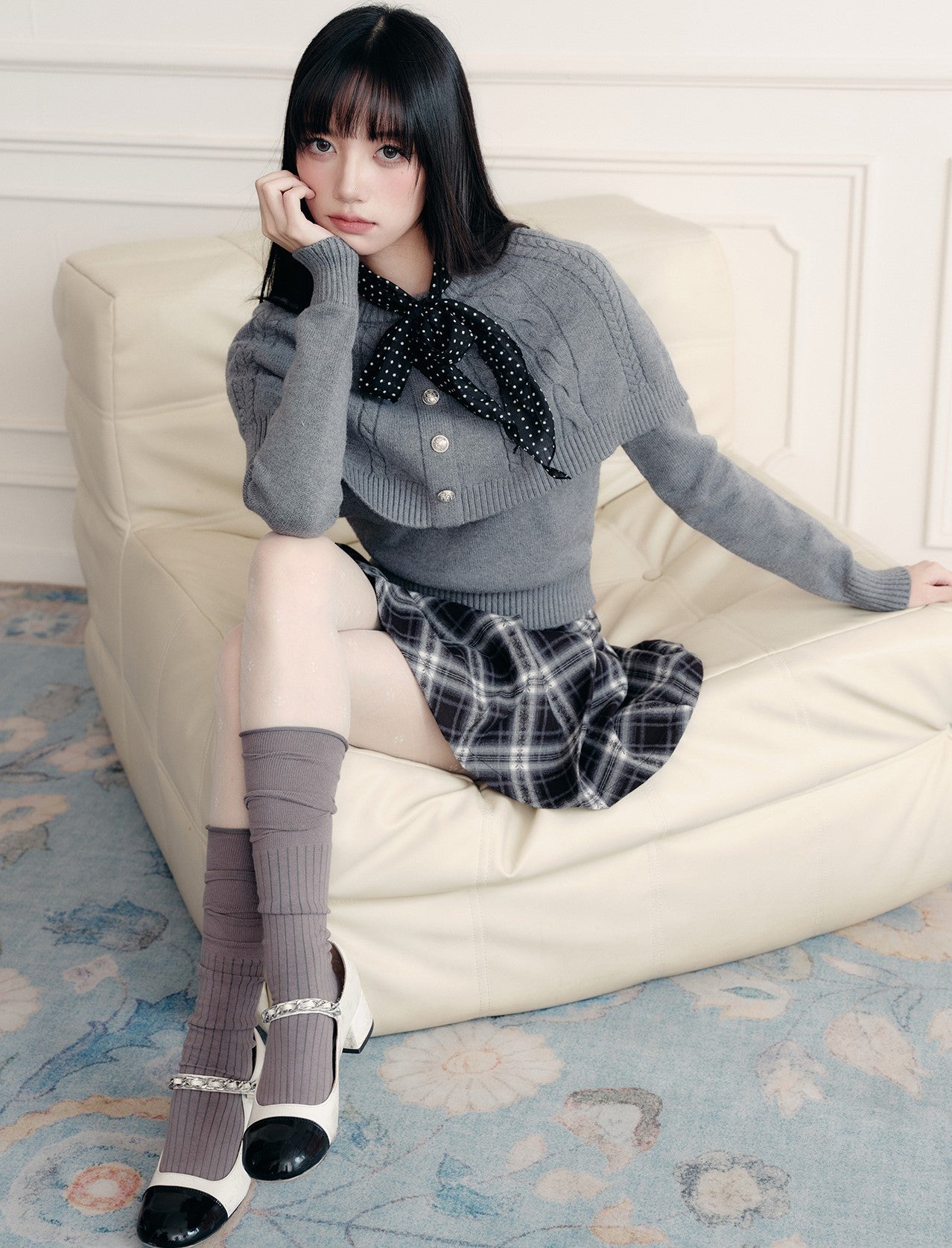 Gray Cape Cable Knitted Top FRA0435