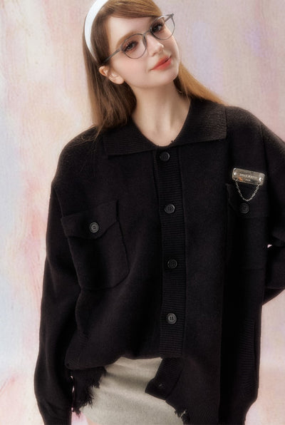 Black Loose Kknitted Cardigan SPE0016