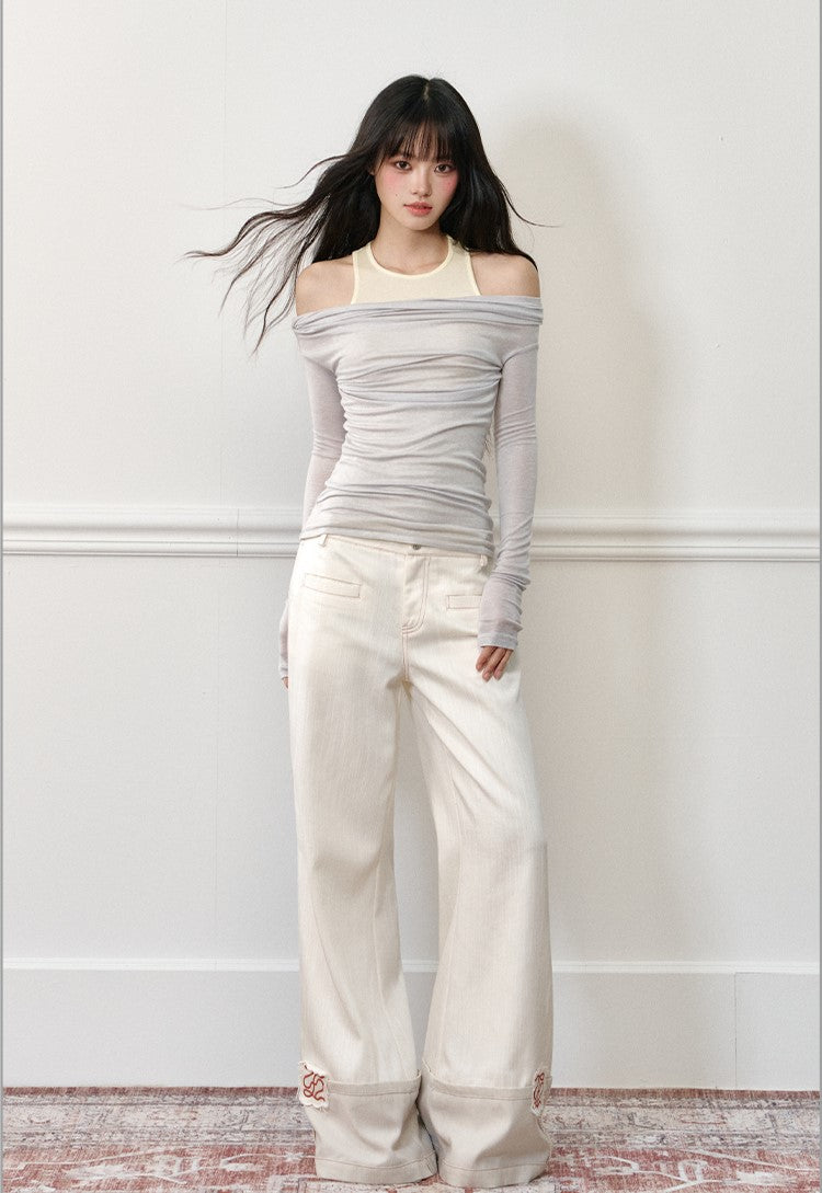 Fake Two-piece Off-shoulder T-shirt AGM0179