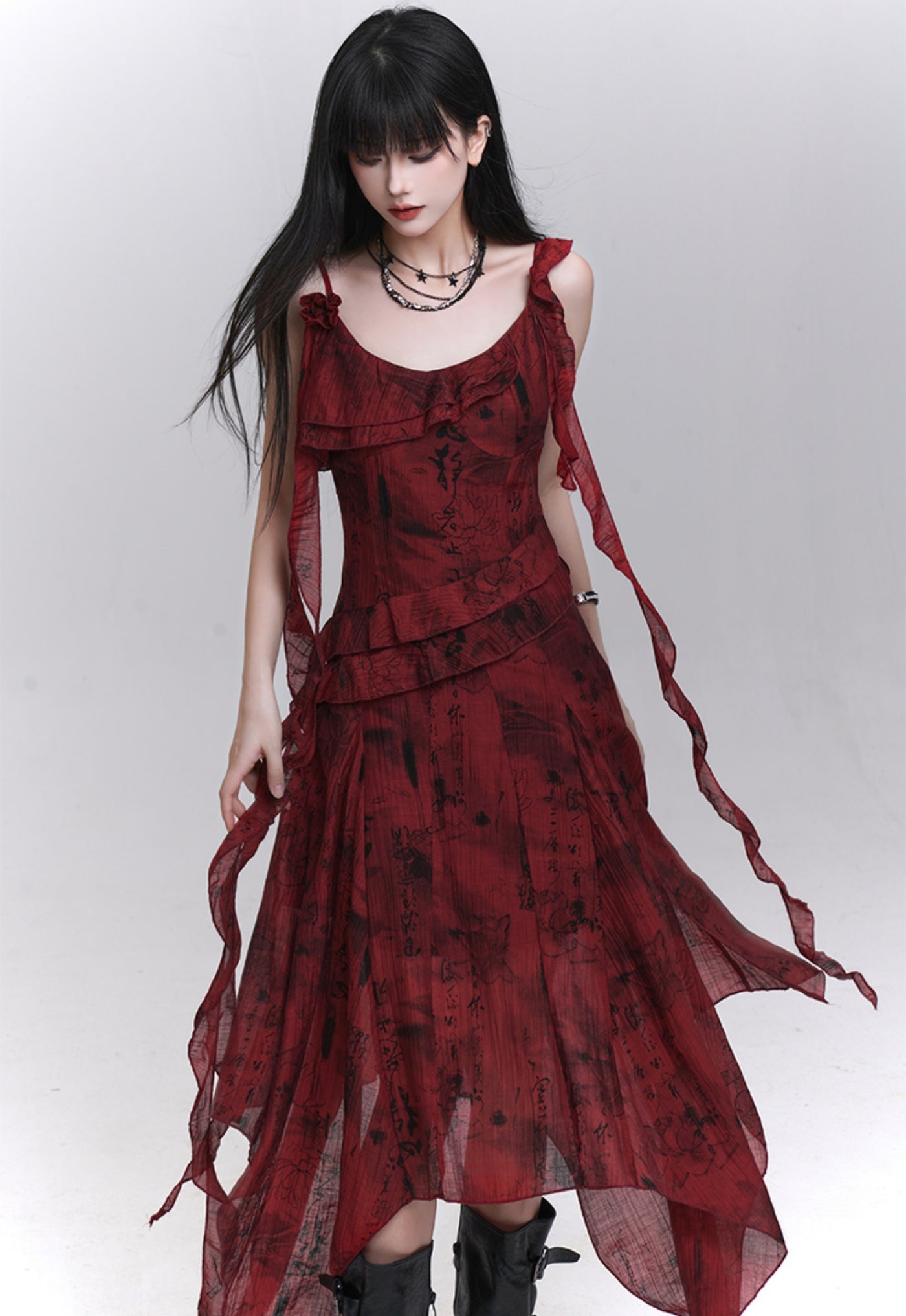 Red Niche Design Suspender Dress LAD0190
