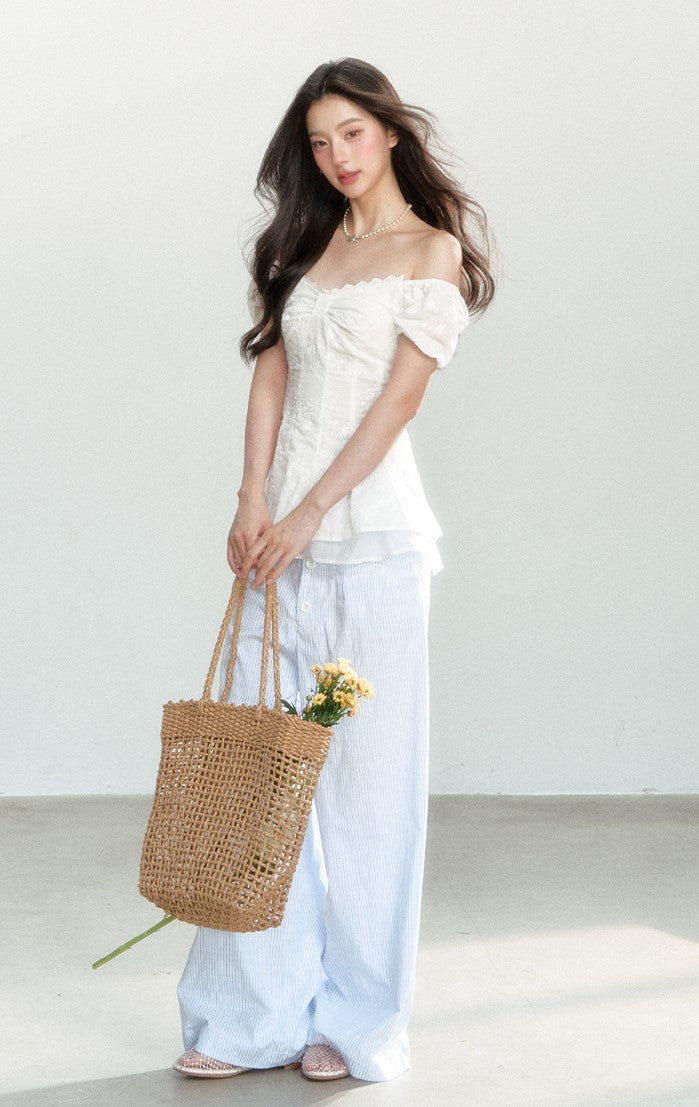 White One-shoulder Lace Top SHI0162
