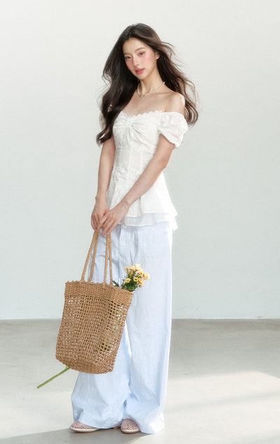 White One-shoulder Lace Top SHI0162