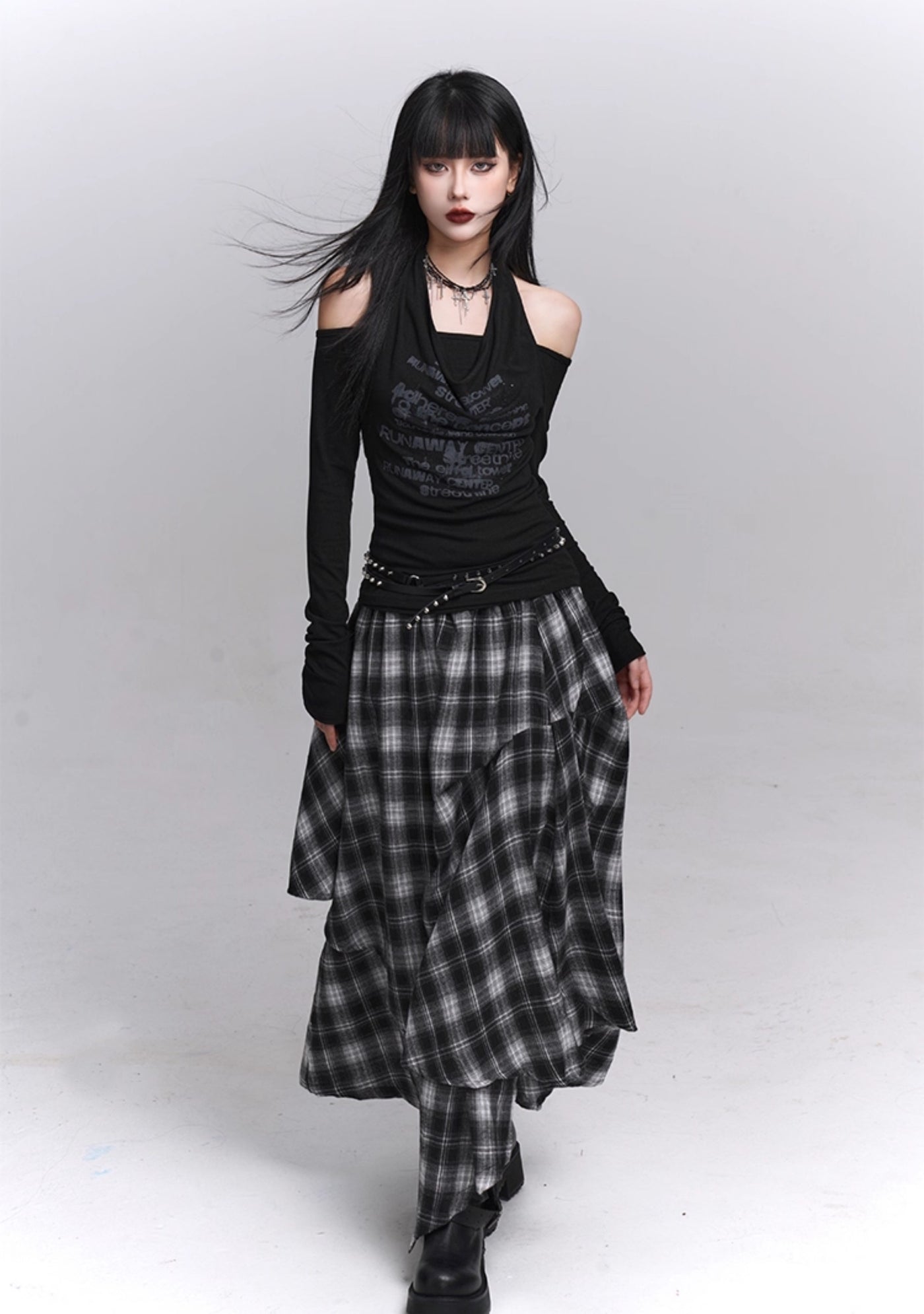 Irregular Plaid Midi Skirt LAD0224