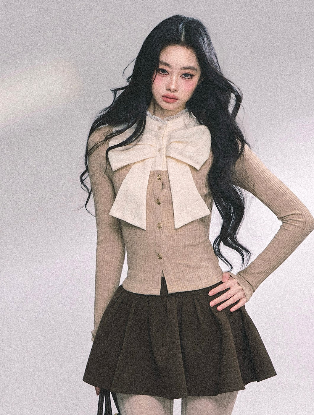 Fake Two-piece Lace Ribbon Knitted Top DIA0640