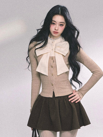 Fake Two-piece Lace Ribbon Knitted Top DIA0640