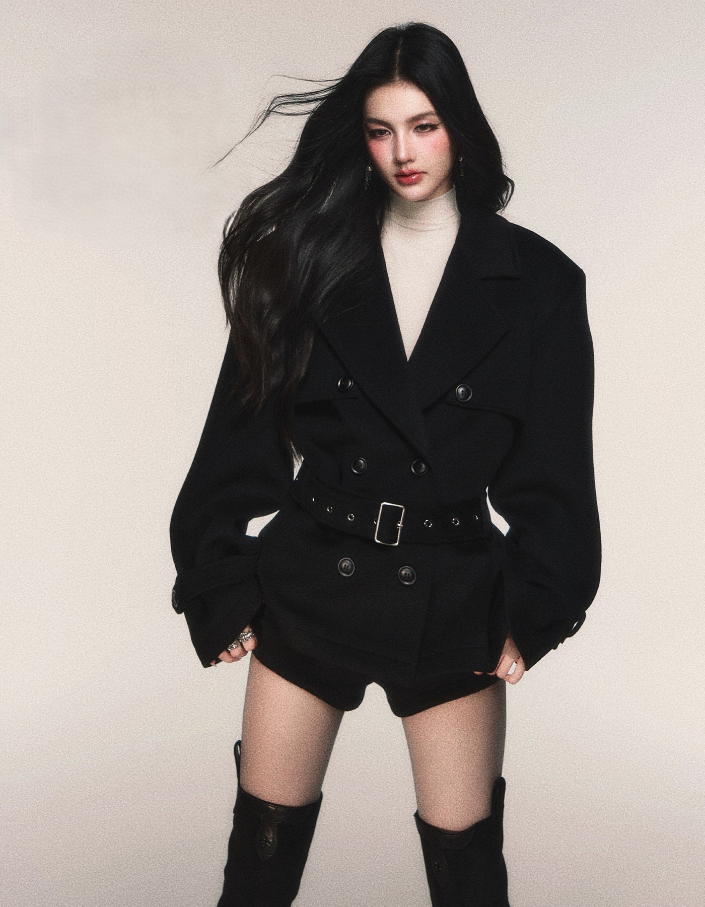 Double-Breasted Wool Trench Short Jacket LUL0216