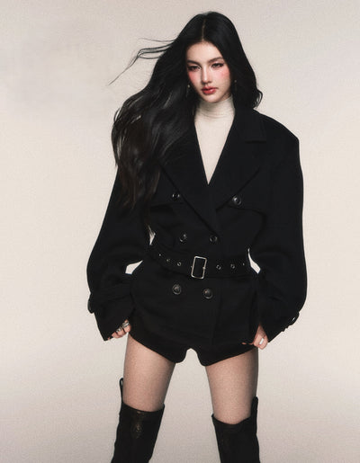 Double-Breasted Wool Trench Short Jacket LUL0216