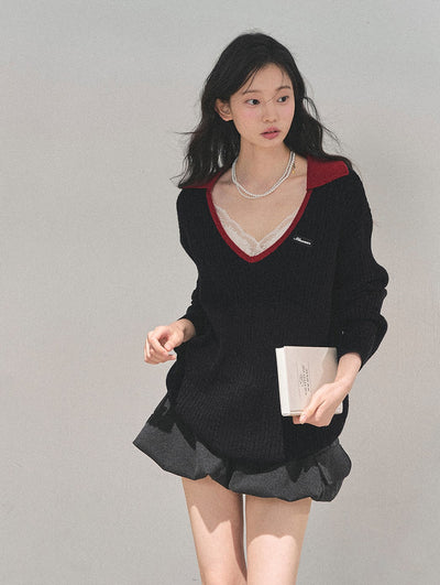 Large V-neck Casual Sweater DIA0726