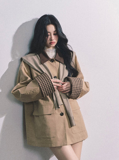 British Style Polo Collar Plaid Jacket DIA0656