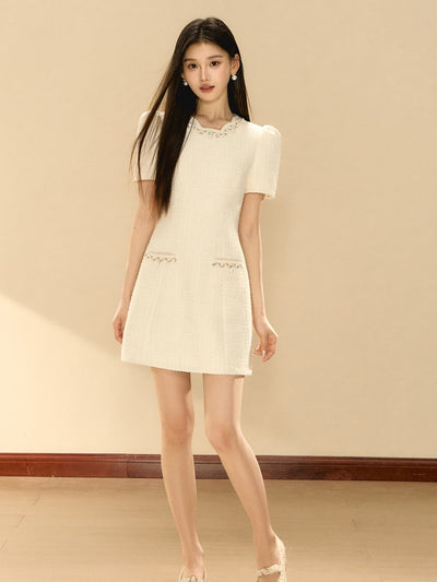 Puff Sleeve A-line Beaded Dress OSH0141