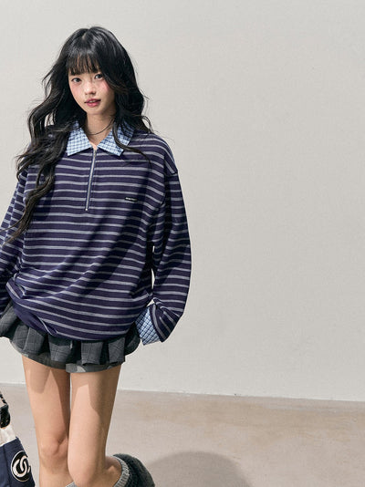 Blue Faux Two-Piece Striped T-Shirt DIA0710