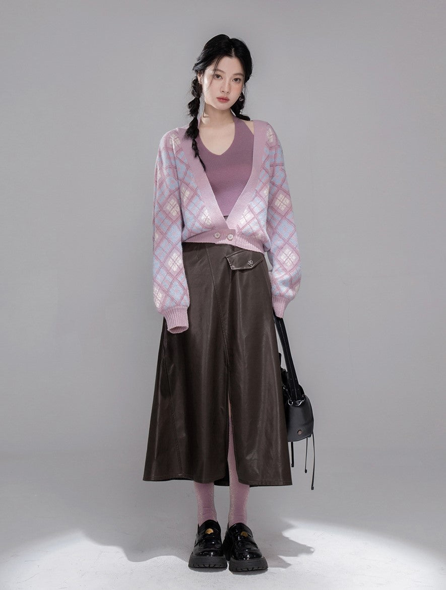 Dark Brown Split Leather Skirt COT0356