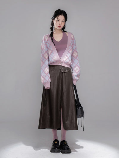 Dark Brown Split Leather Skirt COT0356