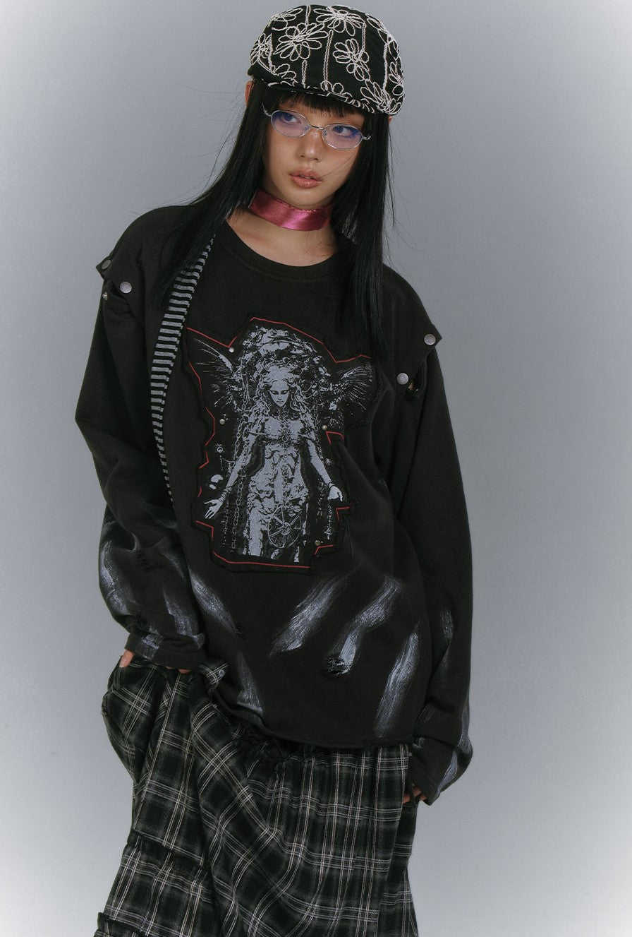 Cut Patch Embroidery Print Sweatshirt KIN0148