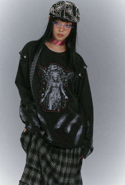 Cut Patch Embroidery Print Sweatshirt KIN0148