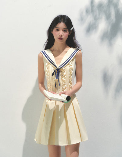 Removable Collar Pleated Dress SUN0156