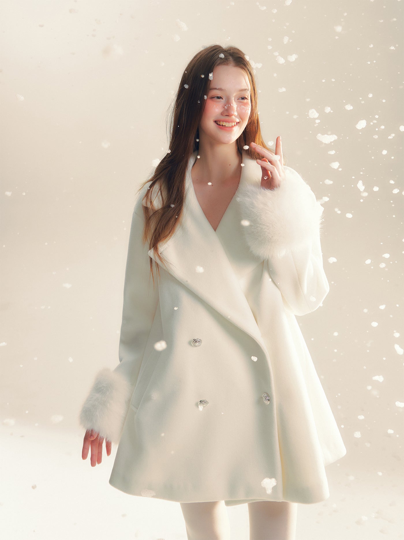 Snow White High-end Medium-length Wool Coat REC0058