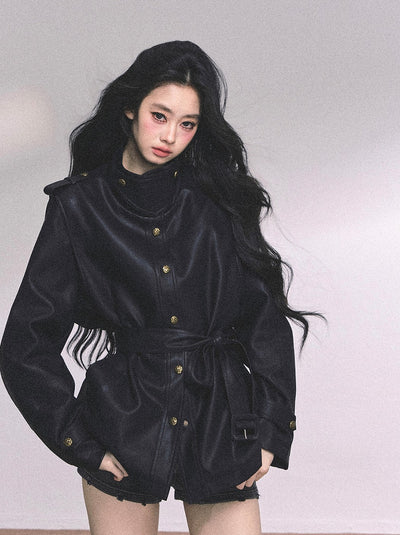 American Style Leather Stand Collar Jacket DIA0653