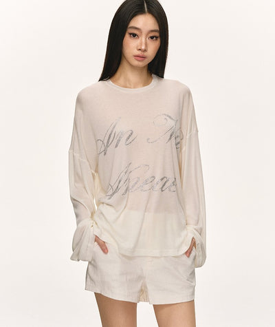 Letter Print White Long-sleeved T-shirt ANA0068