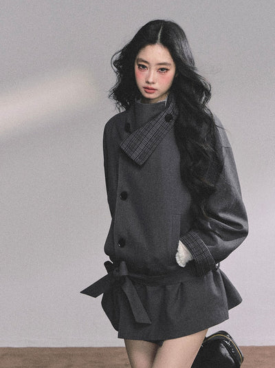 British Style Stand Plaid Collar Jacket DIA0608
