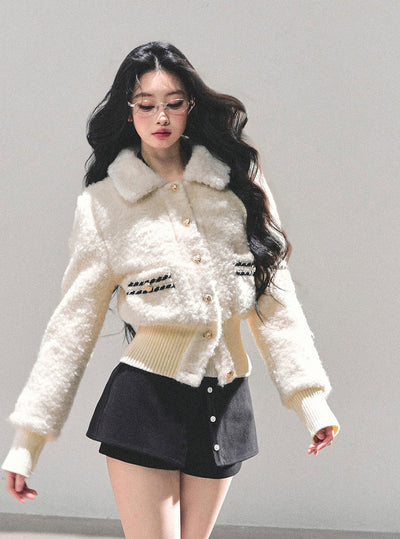 White Wool Quilted Thick Jacket DIA0673