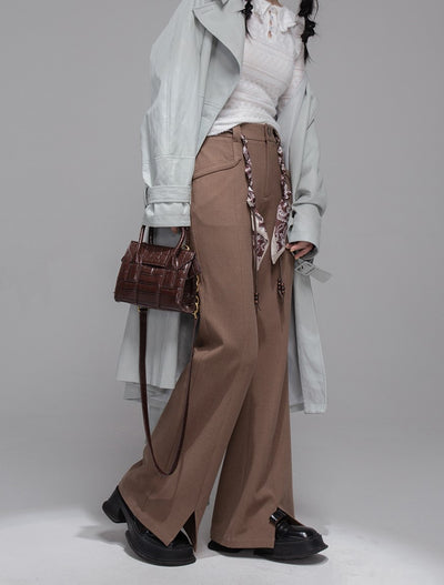 Chestnut Brown Scarf Belt Flared Pants COT0360