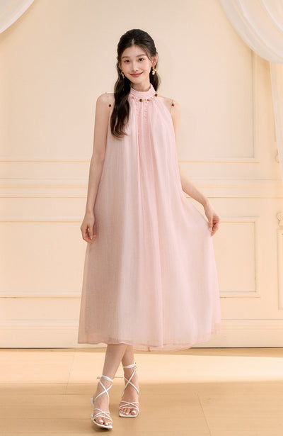 Halter Neck Beaded A-line Long Dress OSH0171