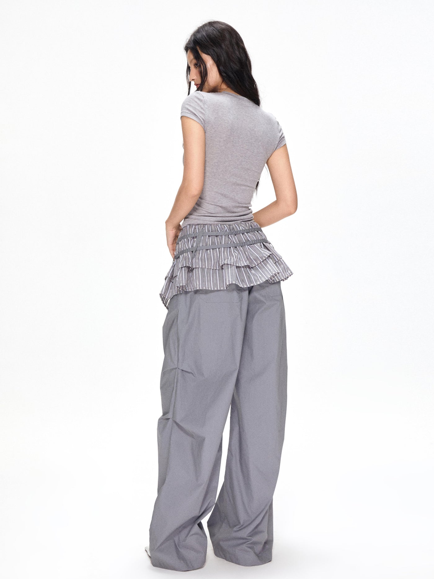 Satin Ruffled Casual Straight Pants APE0392