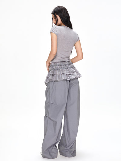 Satin Ruffled Casual Straight Pants APE0392