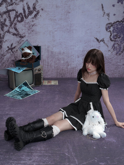 Black Striped Lace Cake Dress SAG0267