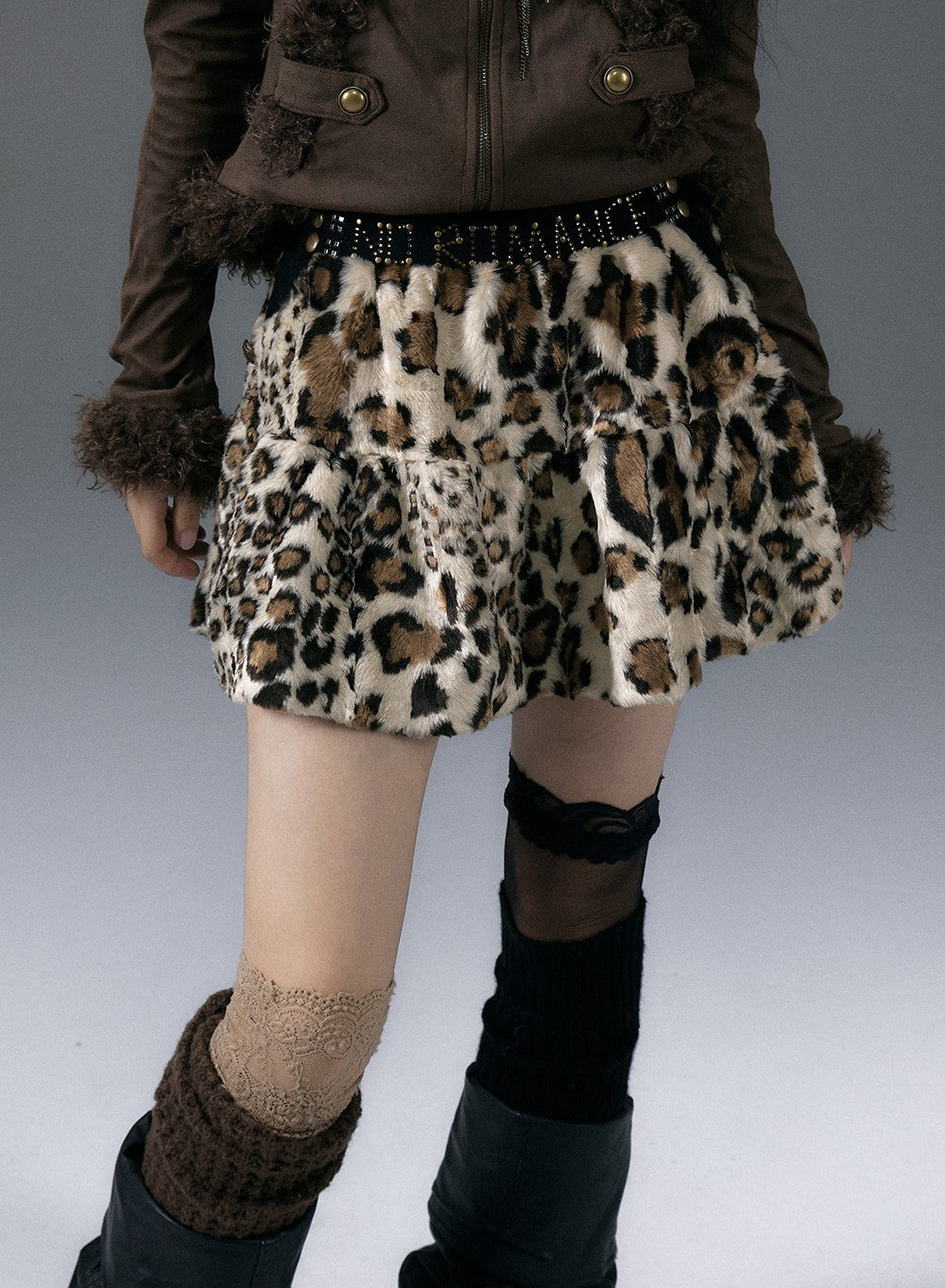 Punk Street Rock Furry Leopard Print Puffy Cake Short Skirt NOR0124