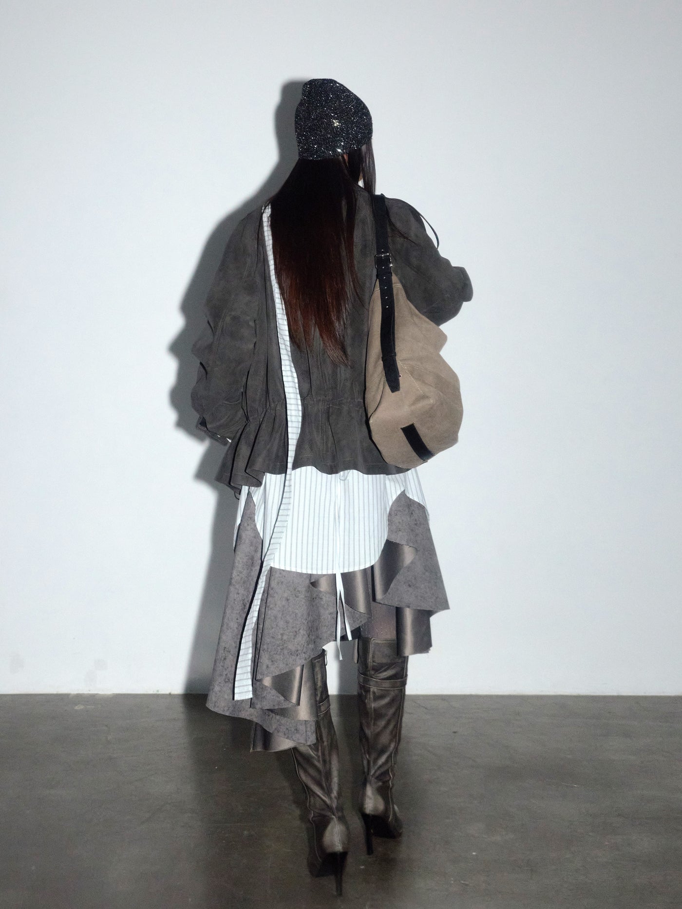 Workwear Pockets Drawstring Leather Jacket JNY0276