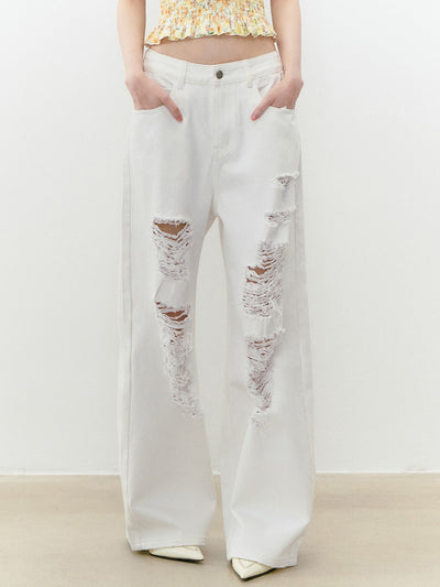 Large Hole Casual Rhinestone Jeans VIA0275