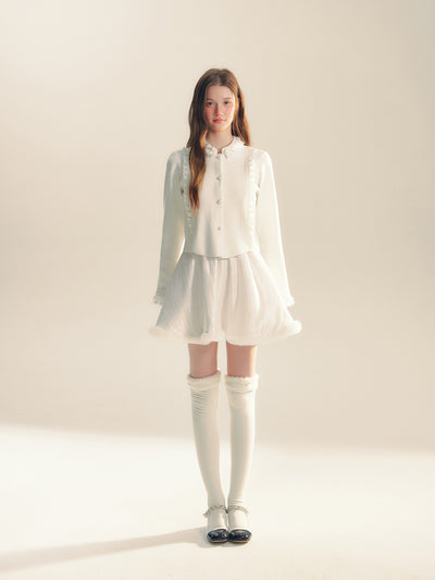 White Satin Texture Fur Short Skirt REC0061