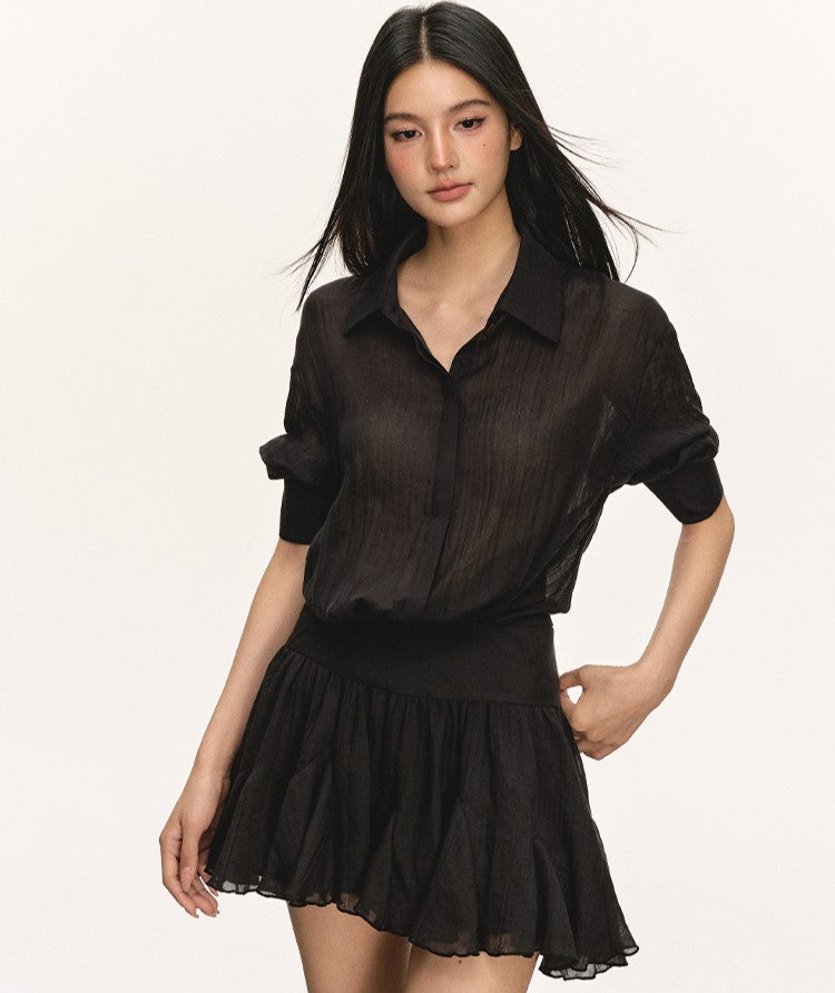 High Waist Pleated Shirt Dress ANA0065