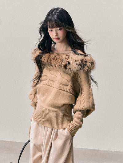 Off-Shoulder Fleece Sweater DIA0709