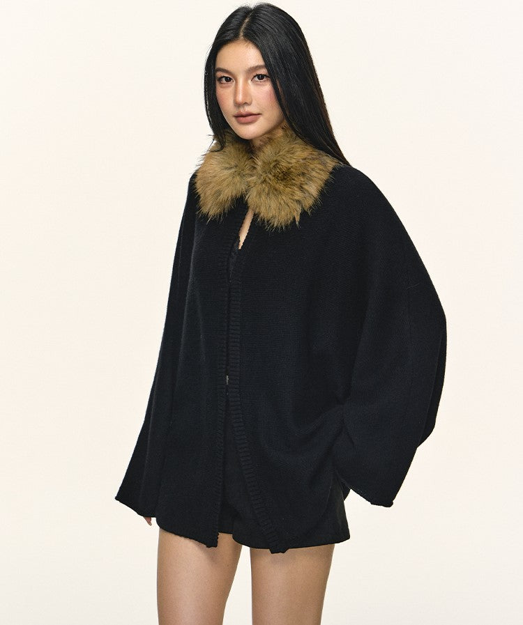 Eco-friendly Fur Collar Knitted Cardigan ANA0106