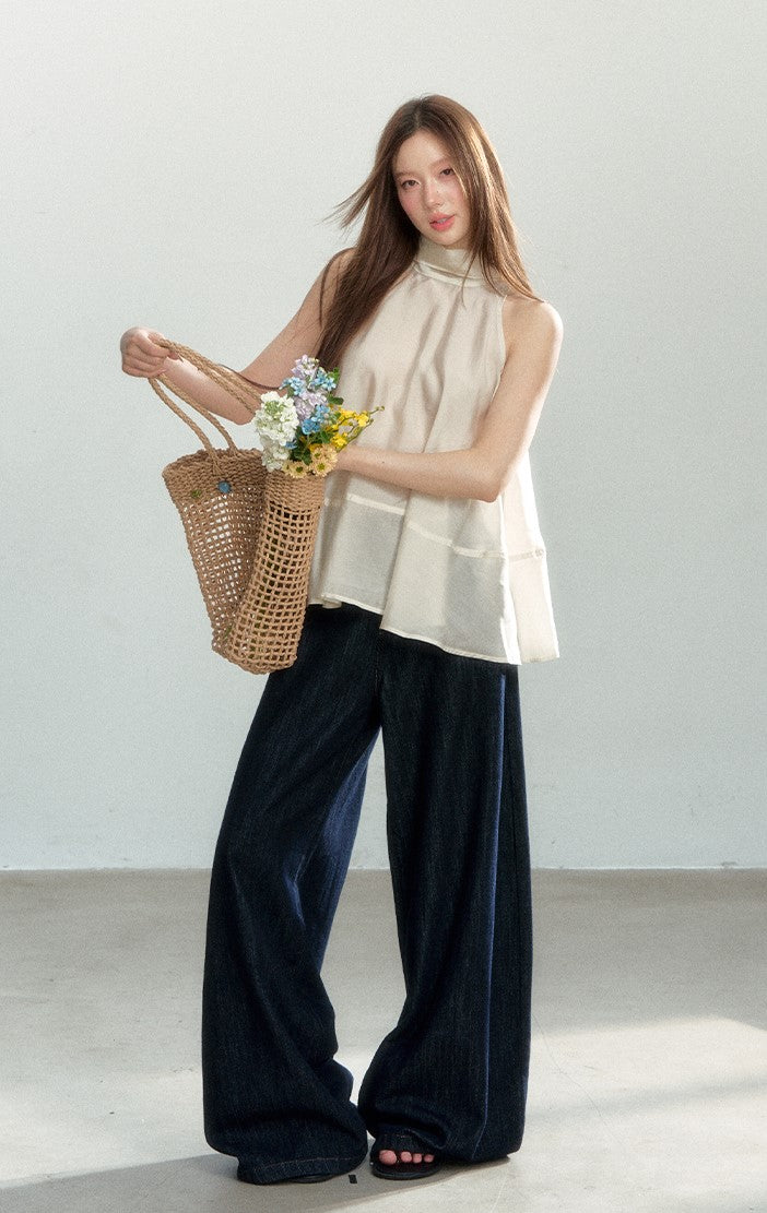 Beige Halter Sleeveless Top SHI0174